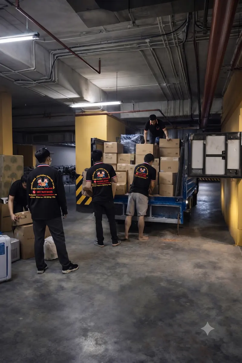 Vận chuyển đồ căn hộ qua khu vực tầng hầm